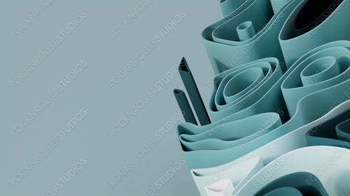 Teal 3D Waves arranged to create a Colorful abstract background. 3D Render with copy-space.