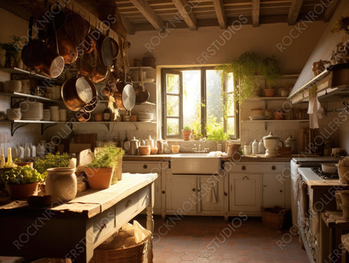 Stylish Kitchen. Country Interior Design Background. Generative AI.