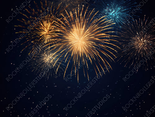 Happy New Year Celebration with Festive Gold Fireworks in Night Sky