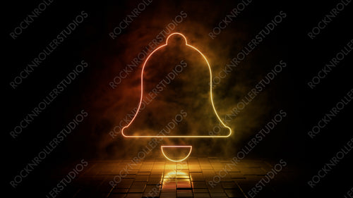 Orange and yellow neon light bell icon. Vibrant colored technology symbol, isolated on a black background. 3D Render