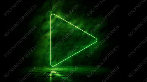 Green neon light play icon. Vibrant colored technology symbol, isolated on a black background. 3D Render