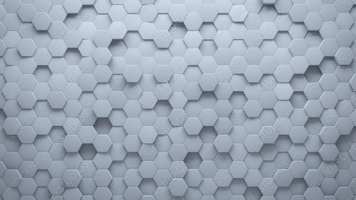 Hexagonal Tiles arranged to create a 3D wall. Futuristic, Polished Background formed from White blocks. 3D Render