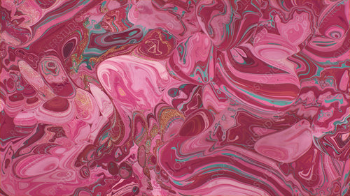 Beautiful Magenta and Pink Paint Swirls with Gold Glitter. Contemporary Art Background.