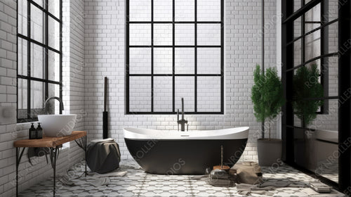 Contemporary Interior Design Background. Scandinavian Bathroom. Generative AI.