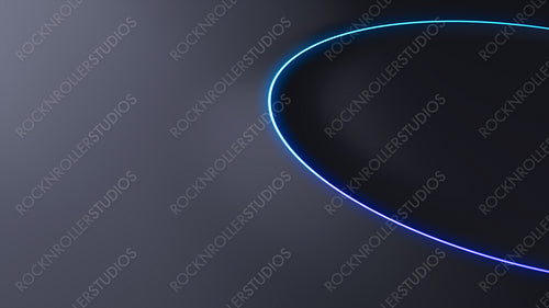 Black Surface with Embossed Shape and Blue Illuminated Edge. Tech Background with Neon Circle. 3D Render.