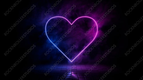 Pink and blue neon light heart icon. Vibrant colored love technology symbol, isolated on a black background. 3D Render