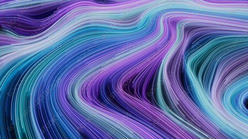 Colorful Lines Background with Lilac, Turquoise and Blue Stripes. 3D Render.
