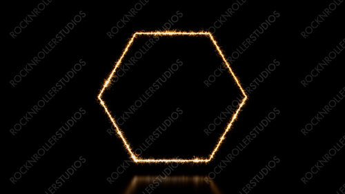Hexagon Shape as a Sparkler Firework Frame. Gold and Black Holiday Background with copy space.