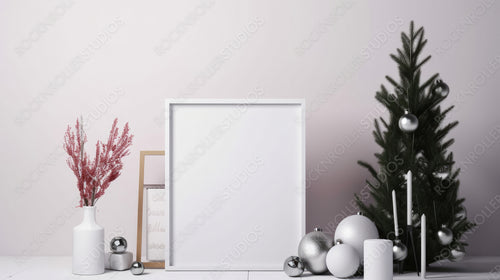 Christmas Frame Mockup. Stylish Interior Design Background. Generative AI.