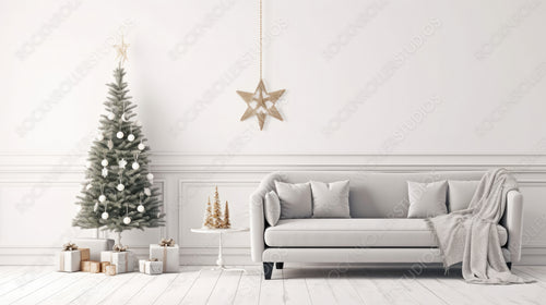 Christmas Living Room. Stylish Interior Design Background. Generative AI.