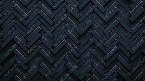 Futuristic, High Tech, dark background, with a herringbone block structure. Wall texture with a 3D parquet tile pattern. 3D render