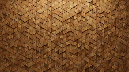 Triangular, Soft sheen Mosaic Tiles arranged in the shape of a wall. Wood, Timber, Blocks stacked to create a 3D block background. 3D Render