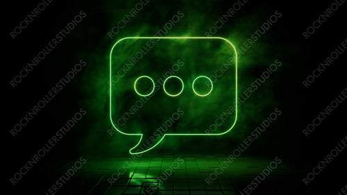 Green neon light sms icon. Vibrant colored technology symbol, isolated on a black background. 3D Render