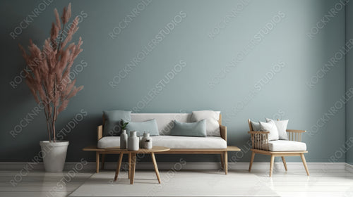 Stylish Living Room. Minimal Interior Design Background. Generative AI.