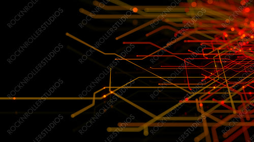 Futuristic Neon Lines form a Technical Grid. Orange and Yellow Connectivity Concept.