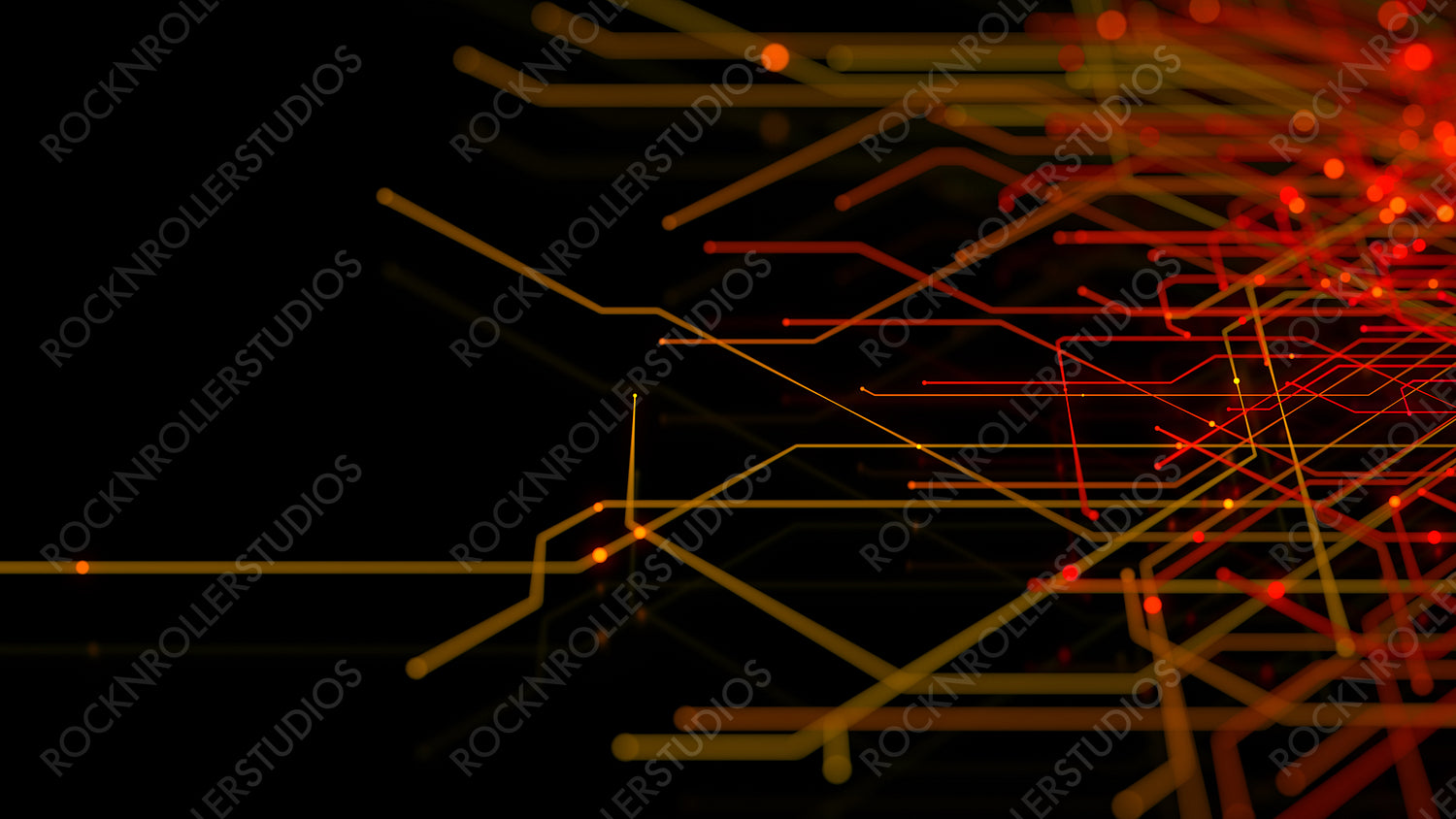 Futuristic Neon Lines form a Technical Grid. Orange and Yellow Connectivity Concept.