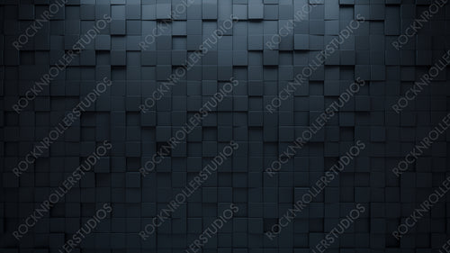 3D, Futuristic Wall background with tiles. Black, tile Wallpaper with Square, Polished blocks. 3D Render