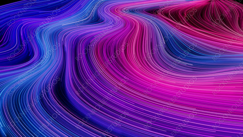 Colorful Lines Background with Purple, Blue and Pink Stripes. 3D Render.