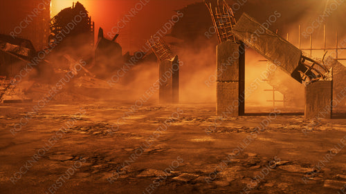 Apocalypse City with Damaged Buildings. Disaster Concept.