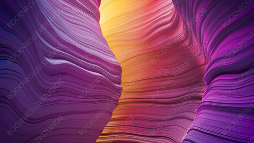 3D Rendered Cave with Yellow and Purple Undulating Forms.