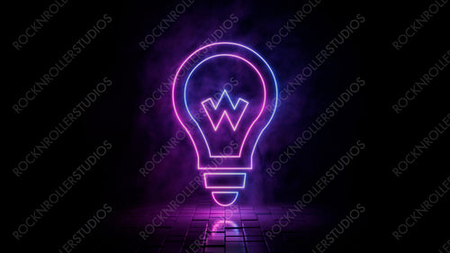 Pink and blue neon light lightbulb icon. Vibrant colored bulb technology symbol, isolated on a black background. 3D Render