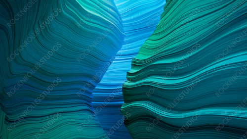 Blue and Turquoise 3D Undulating Geometry. Contemporary Wallpaper with Organic Surfaces.