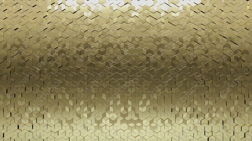 3D, Diamond shaped Mosaic Tiles arranged in the shape of a wall. Glossy, Gold, Bullion stacked to create a Polished block background. 3D Render