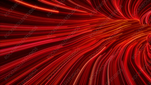 Wavy Neon Lights Tunnel with Red, Orange and White Swirls. 3D Render.