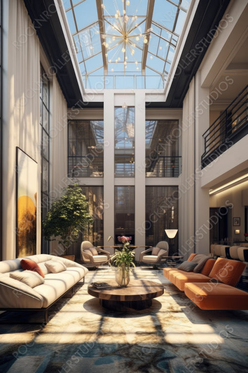 Stylish Apartment. Art Deco Interior Design Background. Generative AI.