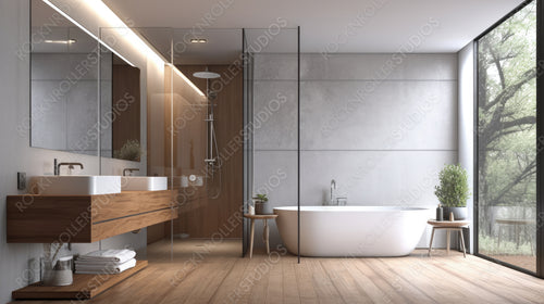 Loft Interior Design Background. Stylish Bathroom. Generative AI.