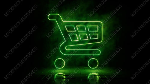 Green neon light shopping icon. Vibrant colored technology symbol, isolated on a black background. 3D Render