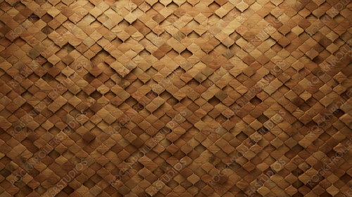Wood Block Wall background. Mosaic Wallpaper with Light and Dark Timber Arabesque tile pattern. 3D Render