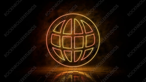 Orange and yellow neon light web icon. Vibrant colored technology symbol, isolated on a black background. 3D Render