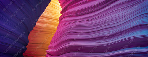 3D Rendered Cave with Pink and Yellow Rippled Surfaces.
