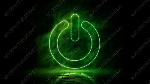Green neon light power icon. Vibrant colored technology symbol, isolated on a black background. 3D Render