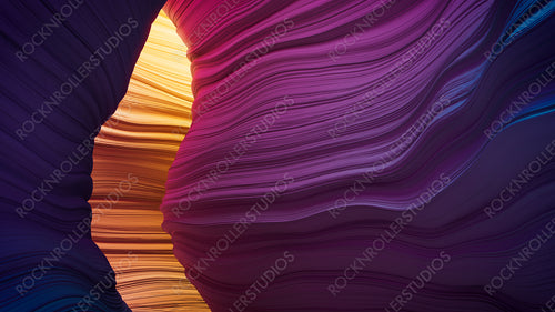 3D Rendered Cave with Yellow and Pink Wavy Forms.