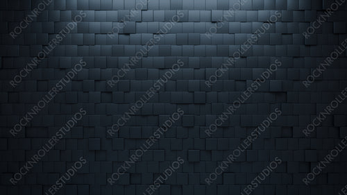 3D Tiles arranged to create a Black wall. Semigloss, Futuristic Background formed from Square blocks. 3D Render