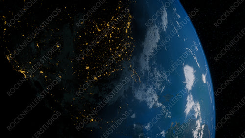 Earth in Space. Photorealistic 3D Render of the Planet, with views of USA and North America. Environment Concept.