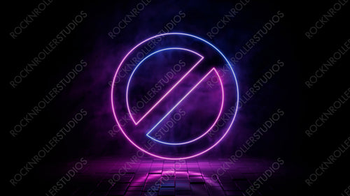 Pink and blue neon light no icon. Vibrant colored prohibition technology symbol, isolated on a black background. 3D Render