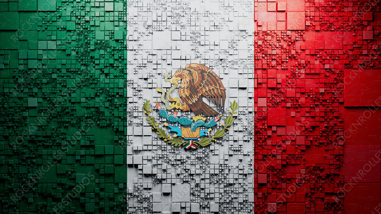 Flag of Mexico rendered in a Futuristic 3D style. Mexican Innovation Concept. Tech Background.