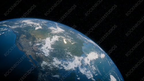 Earth in Space. Photorealistic 3D Render of the Globe, with views of USA and North America. Climate Concept.