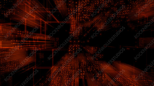 Neural Network. Intelligent Smart Grid and AI Concept. Orange Tech Background. 3D Render.