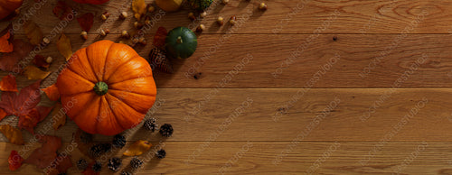 Harvest Wallpaper including Gourds, Acorns, Autumn leaves and Fruits.