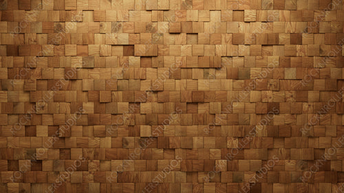 Wood Block Wall background. Mosaic Wallpaper with Light and Dark Timber Square tile pattern. 3D Render