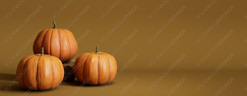 Contemporary Autumn Banner with a collection of Pumpkins on Deep Yellow background.