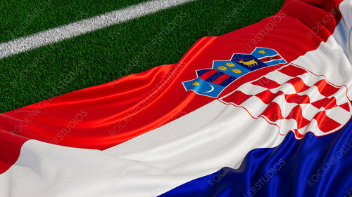 Flag of Croatia on a Sports field. Grass Pitch with a Croatian Flag. Euro 2020 Soccer Wallpaper.