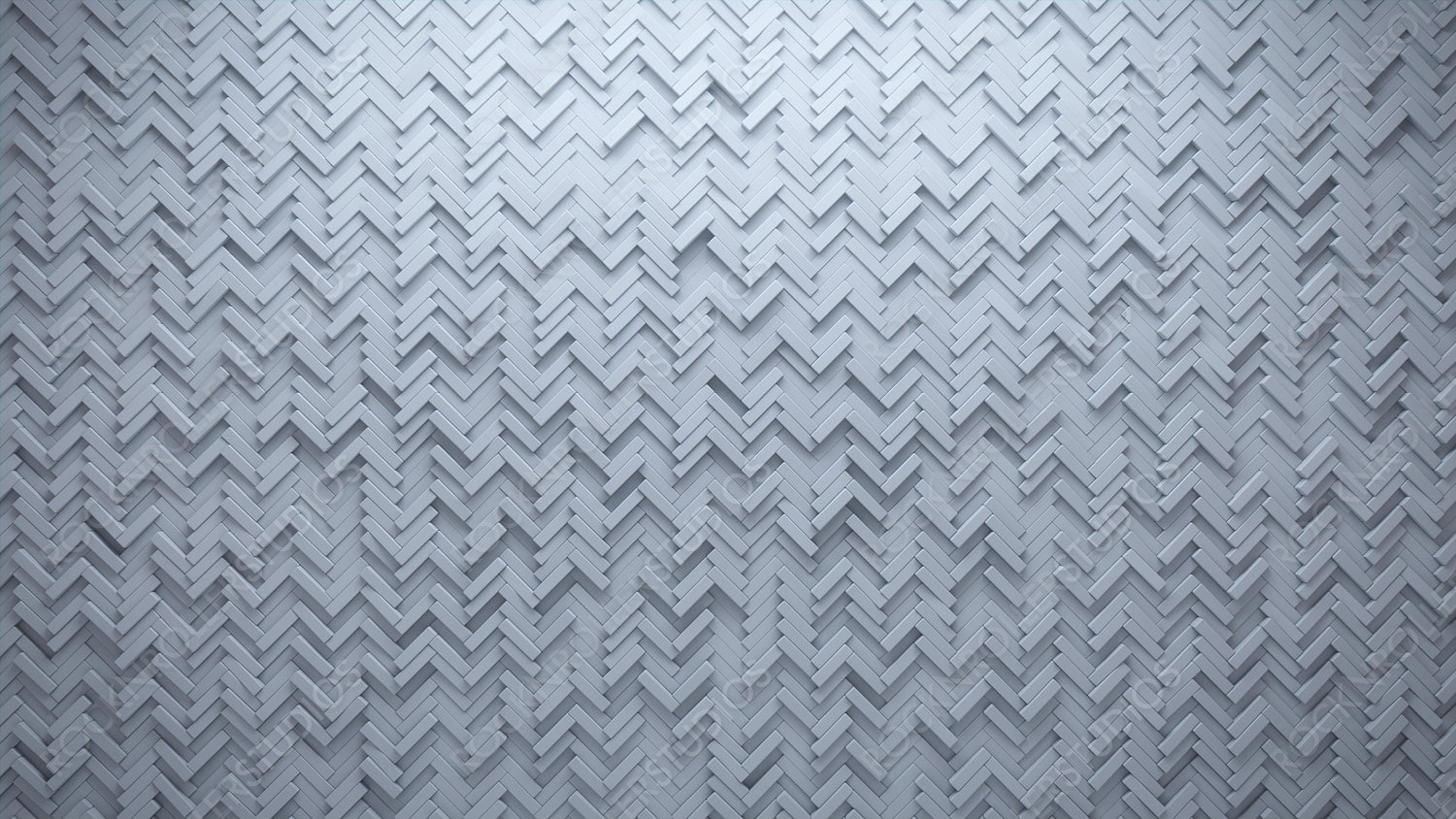 3D, Herringbone Mosaic Tiles arranged in the shape of a wall. Semigloss, Polished, Bricks stacked to create a White block background. 3D Render