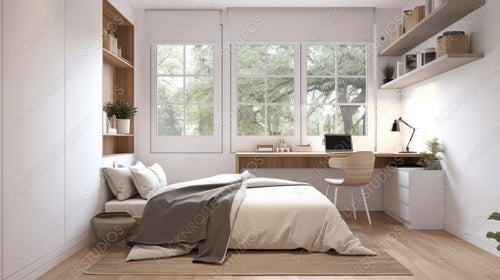 Stylish Bedroom. Modern Interior Design Background. Generative AI.