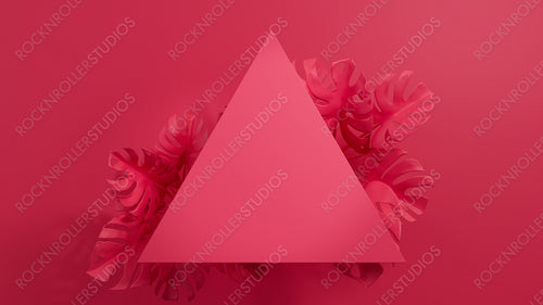 Pink, Monstera Plant Border with Triangle Botanical Frame. Contemporary Background with copy-space.