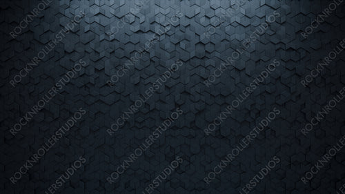 Diamond Shaped, 3D Mosaic Tiles arranged in the shape of a wall. Polished, Black, Bricks stacked to create a Semigloss block background. 3D Render
